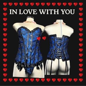 *NEW*Gorgeous Sexy Blue and Black Women Bustier Corset  Set Lace Up Bone…